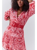 Red chiffon dress with a wide belt FG636 - Online store - Boutique